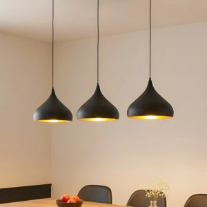 Suspension Salle à Manger Noir & Or – Luminaire Design Métal 3 Lampes 133 cm