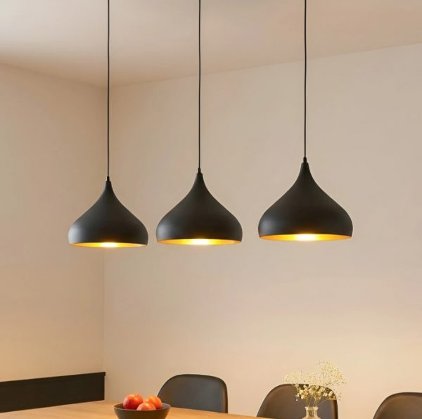 Capture d’écran 2026-03-15 003940 Suspension Salle à Manger Noir & Or – Luminaire Design Métal 3 Lampes 133 cm
