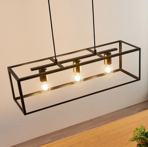 Suspension LED Design Cage Noir – 3 Lumières Métal Moderne 72 cm