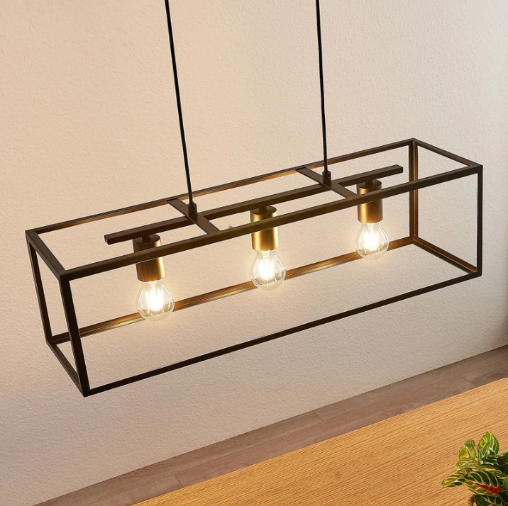 Suspension LED Design Cage Noir – 3 Lumières Métal Moderne 72 cm