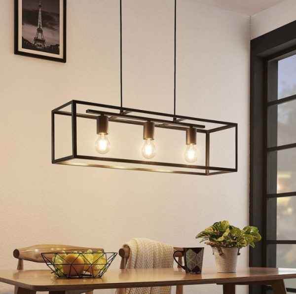 Suspension LED Design Cage Noir – 3 Lumières Métal Moderne 72 cm