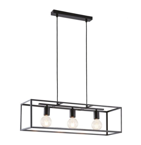 Suspension LED Design Cage Noir – 3 Lumières Métal Moderne 72 cm