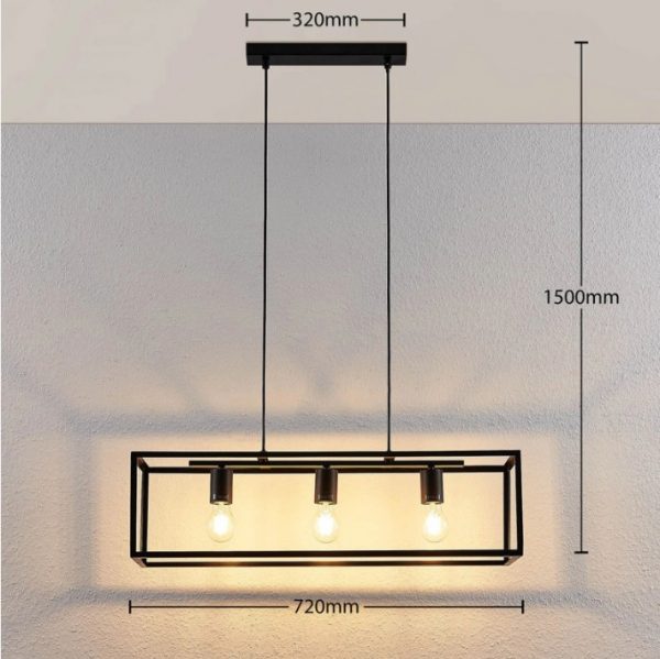 Suspension LED Design Cage Noir – 3 Lumières Métal Moderne 72 cm