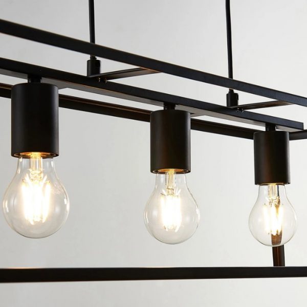 Suspension LED Design Cage Noir – 3 Lumières Métal Moderne 72 cm